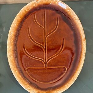 Vintage 1960s McCoy Pottery ‘Tree of Life’ Brown Glaze Drip Serving Platter